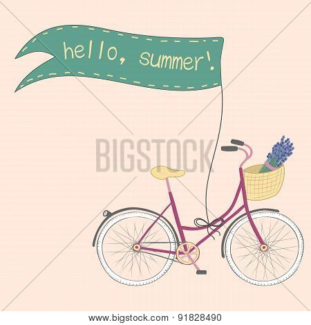 Poster with cute hand drawn city bik