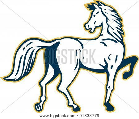 Horse Prancing Rear View Retro