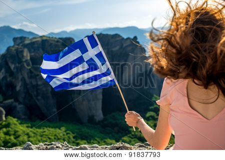 Woman with greek flag