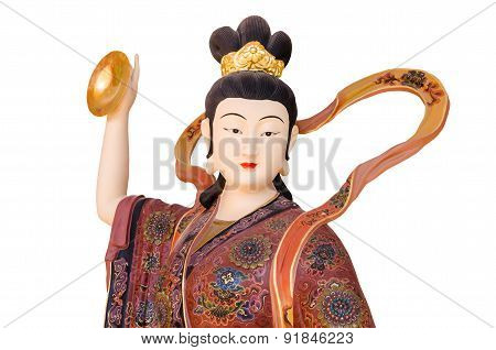 Chinese God On White Background In Chinese Temple , Thailand. Clipping Path.
