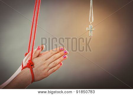 Tied Hands. Human Forced To Pray. Fake Faith.