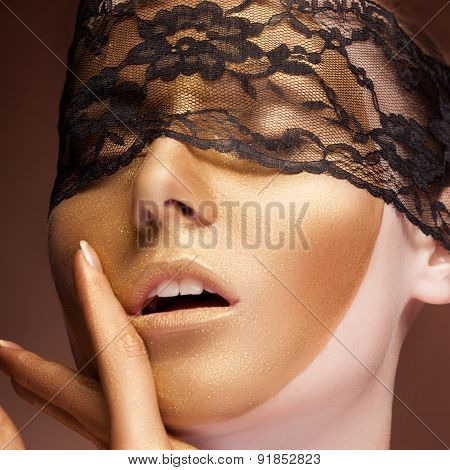 Fashion Gold Make Up On Sensual Woman