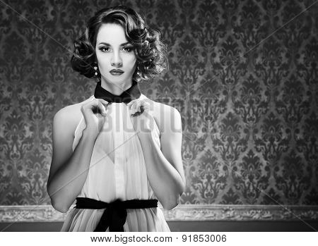 Beautiful Woman In Vintage Room Toned Image