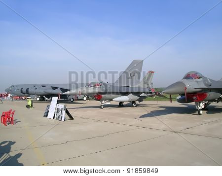 Fighter and bombing aircraft at MAKS exhibition