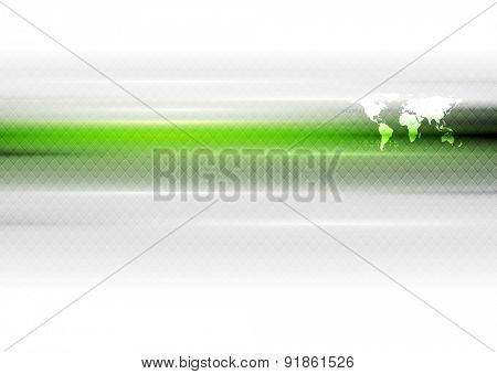 Green white hi-tech abstract background with world map. Vector art design