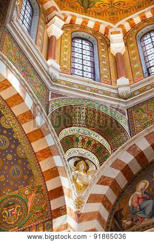 Interior In Catholic Basilica Notre Dame De La Garde.