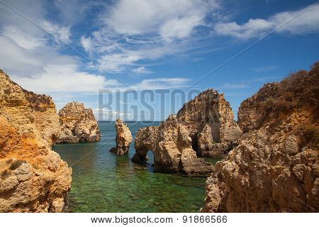 Famous Cliffs On Ponta De Piedade, Lagos, Algarve, Portugal