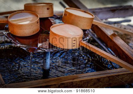 Bamboo ladles close-up