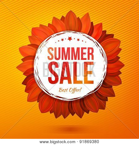 Sale Illustrated Flower, Hot Colors Vector Banner