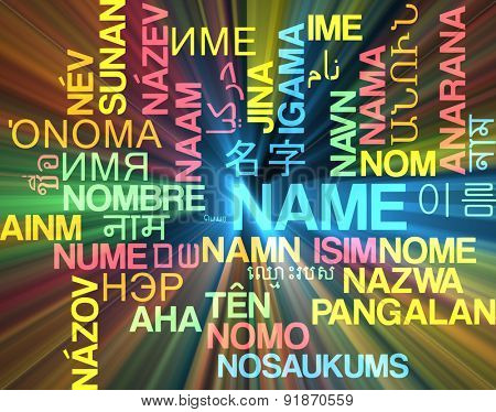 Background concept wordcloud multilanguage international many language illustration of name glowing light