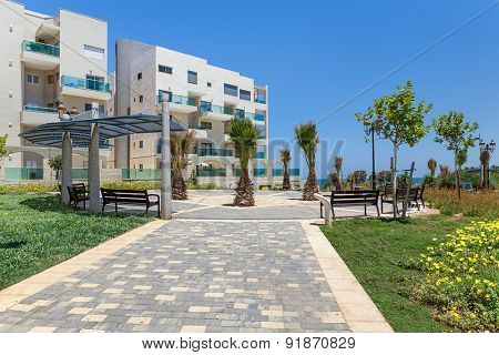 ASHQELON, ISRAEL - JULY 08, 2014: Contemporary residential complex in Ashqelon - coastal city on Mediterranean sea in Israel, oldest and largest seaport in historic Canaan, now popular tourist resort.