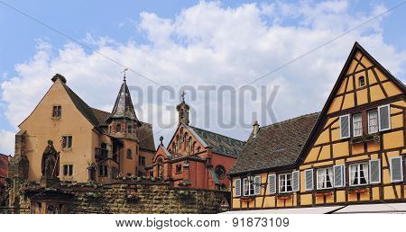 Alsace. Facades Of Half-timbered Houses