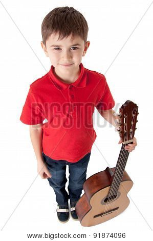A Boy Standing With Guitar