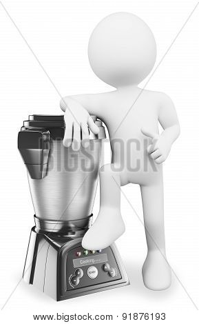 3D White People. Man With A Modern Food Processor