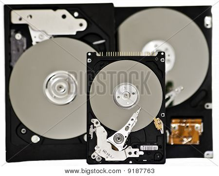 Tre aperto Hard Disk isolata On White Background