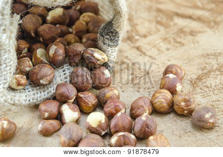 Hazelnuts In A Vintage Bag