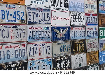 Stand with American license plate
