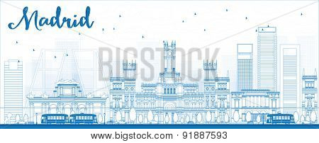 Outline Madrid Skyline with blue buildings. Vector illustration