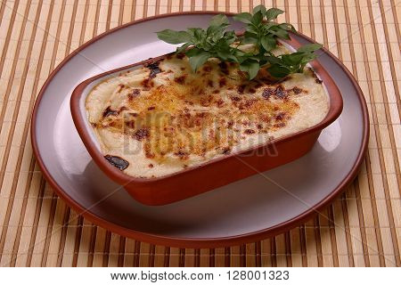 Traditional lasagna made with minced beef Bolognese.