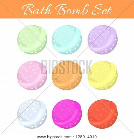 Set of bath bubble bombs. Bath aroma vector bombs for relaxation.