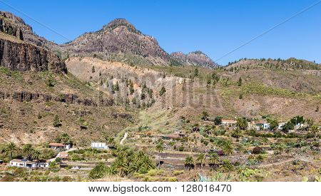 View On Fataga Village Located In Barranco de Fataga Valley - Gran Canaria Canary Islands Spain