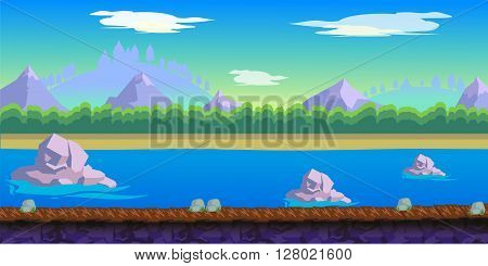 river Game Background for 2d game application. Vector design. Tileable horizontally. 