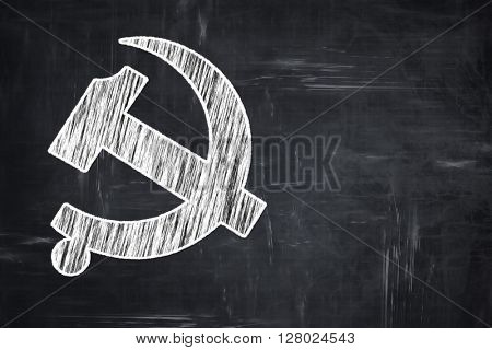 Chalkboard writing: Communist sign with red and yellow colors