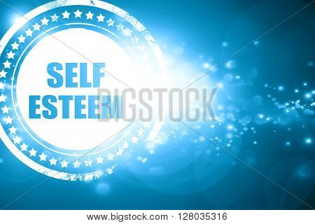Blue stamp on a glittering background: self esteem