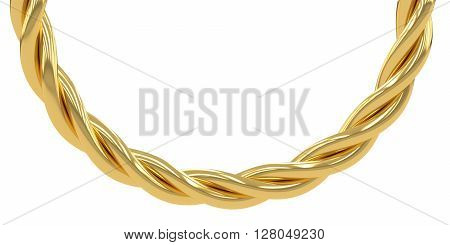 Golden wire chain 3D rendering isolated on white background