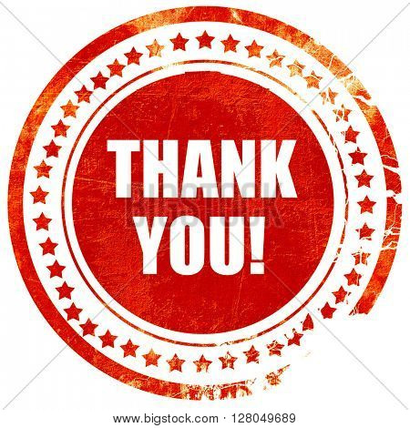 thank you, grunge red rubber stamp on a solid white background