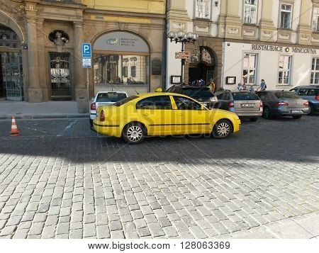Yellow Taxi Car In Prague