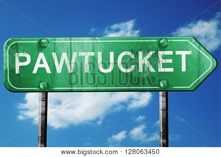 pawtucket road sign , worn and damaged look