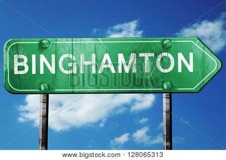 binghamton road sign , worn and damaged look
