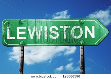 lewiston road sign , worn and damaged look