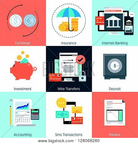 Business And Finance Theme, Flat Style, Colorful, Vector Icon Set