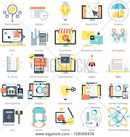 Business And Finance Theme, Flat Style, Colorful, Vector Icon Set