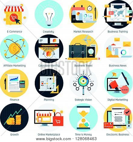 Business And Finance Theme, Flat Style, Colorful, Vector Icon Set