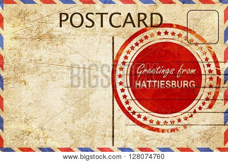 hattiesburg stamp on a vintage, old postcard
