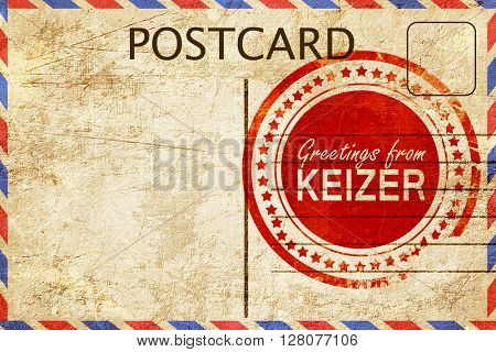 keizer stamp on a vintage, old postcard