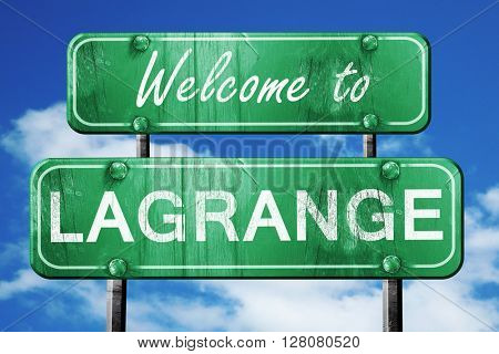 lagrange vintage green road sign with blue sky background