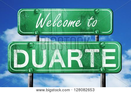 duarte vintage green road sign with blue sky background