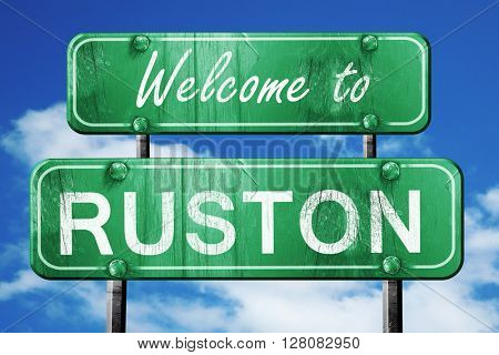 ruston vintage green road sign with blue sky background
