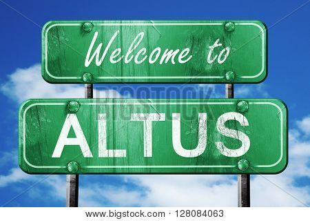 altus vintage green road sign with blue sky background