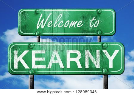 kearny vintage green road sign with blue sky background