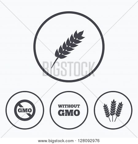 Agricultural icons. Gluten free or No gluten signs. Without Genetically modified food symbols. Icons in circles.