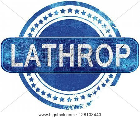 lathrop grunge blue stamp. Isolated on white.