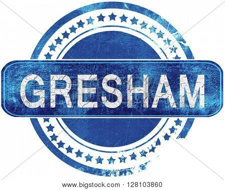gresham grunge blue stamp. Isolated on white.