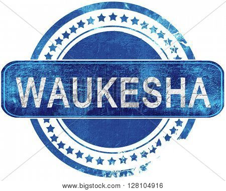 waukesha grunge blue stamp. Isolated on white.