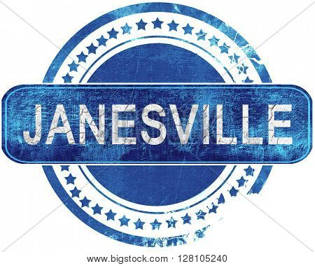 janesville grunge blue stamp. Isolated on white.