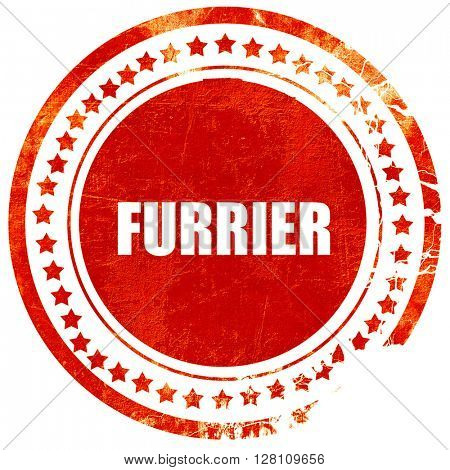 furrier, red grunge stamp on solid background